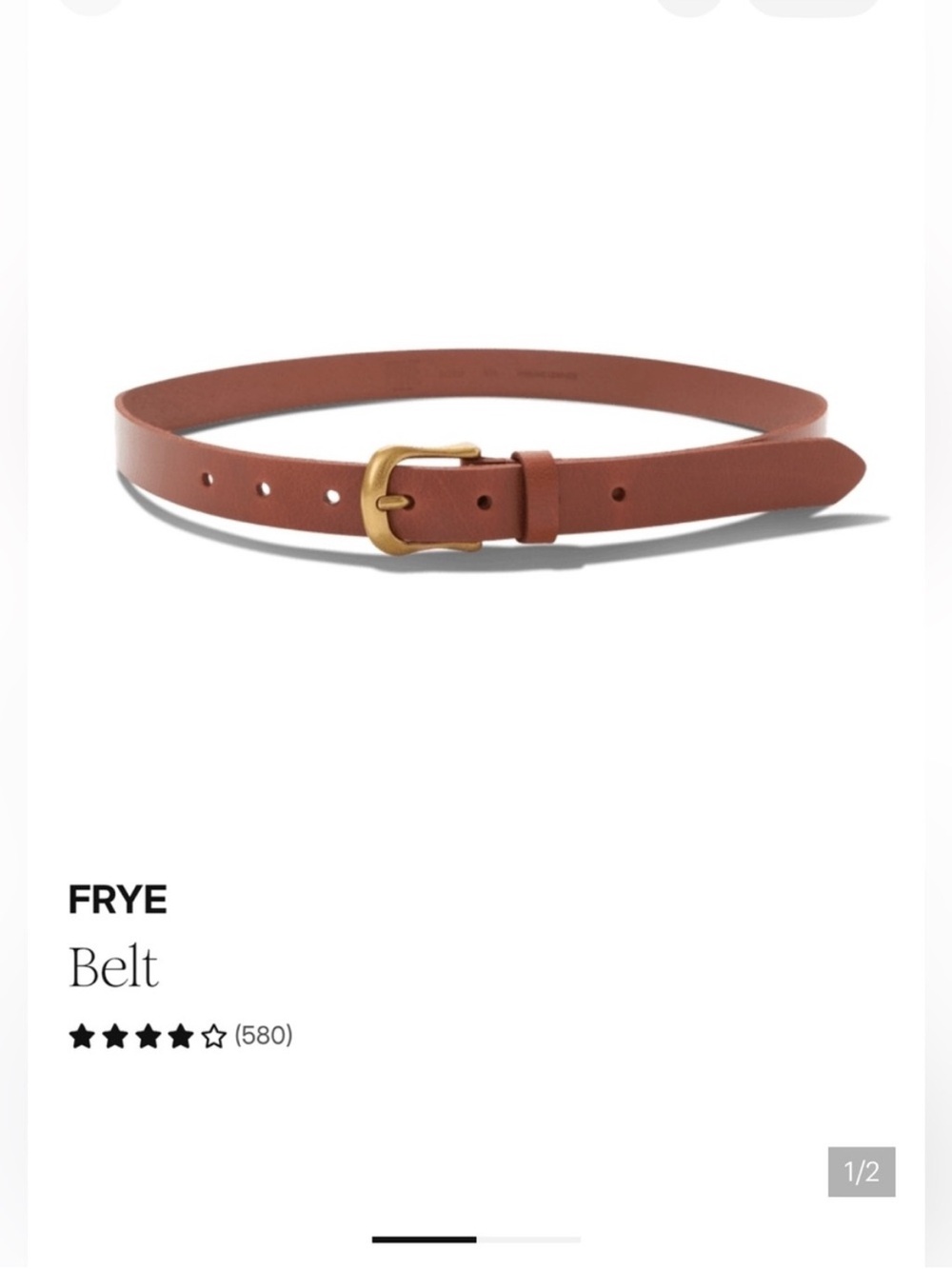 Frye 25mm Leather Tan Women’s Belt with Brass Buckle S/M NWT